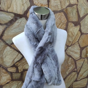 Glacier Wear Rex Rabbit Fur Infinity Scarf With Hood-Gray- fsf4070