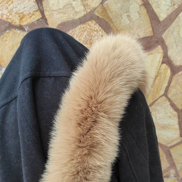 Beige Fur trim for hood • Fox Fur Collar Scarf • Fur Trim for Jacket • Fur Trim with Zipper Adjustment