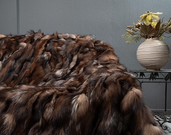 Real Crystal Fox Fur Throw • Personalized Genuine Fur Throw Rug • Housewarming Gift • Handmade Vintage Fur Throw for Living Room n Bedroom