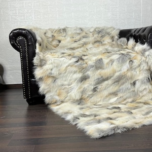 Golden natural fox fur throw cozy sofa blanket from ethically and organically farmed fox fur