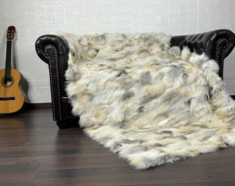 Golden natural fox fur throw cozy sofa blanket from ethically and organically farmed fox fur
