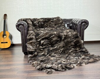 Real Brown Fox Fur Throw • Personalized Genuine Fur Throw Rug • Housewarming Gift • Handmade Vintage Fur Throw for Living Room n Bedroom