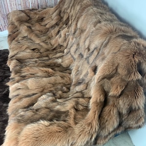 Real Beige Fur Blanket • Personalized Fox Fur Blanket Throw • Handmade Genuine Fur Blanket • Fur Bedspread n Sofa Cover