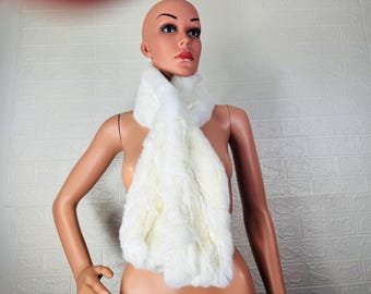 Luxurious White Rabbit Fur Scarf - Soft Winter Wrap Bridal - Elegant and Luxurious Cold- Wedding fur Scarf for Ladies