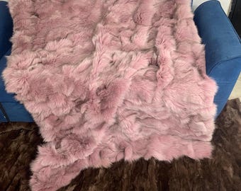 Real Pink Fur Blanket • Personalized Fox Fur Blanket Throw • Handmade Genuine Fur Blanket • Fur Bedspread n Sofa Cover