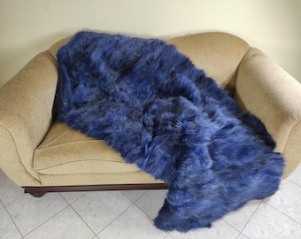 Real Blue Fur Blanket • Personalized Fox Fur Blanket Throw • Handmade Genuine Fur Blanket • Fur Bedspread n Sofa Cover
