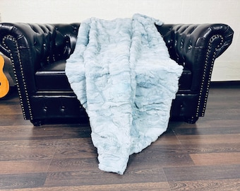 EXCLUSIVE Real RABBIT Blue FUR Throw • Large fur Area Rug • Rabbit Fur Rug • Ethically and Organic Farmed Rabbit Fur • Scandinavian Decor