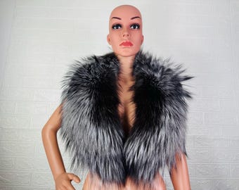 GORGEOUS Natural Silver FOX FUR Collar Full Skin Pelts • Real Fur Collar • Real Fur Scarf • Fur Wrap • Fur Shawl