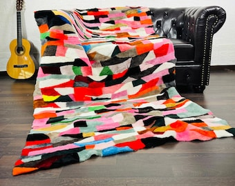 EXCLUSIVE Real SHEEPSKIN FUR Throw Blanket Colorful • Large Area Rug  • Ethically and Organically Wool Rug