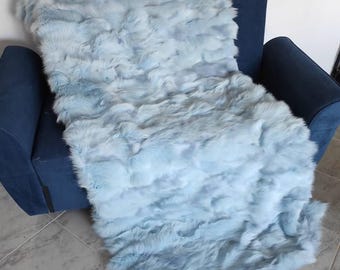 Real Blue Fur Blanket • Personalized Fox Fur Blanket Throw • Handmade Genuine Fur Blanket • Fur Bedspread n Sofa Cover