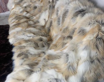 Real Golden Fur Blanket • Personalized Fox Fur Blanket Throw • Handmade Genuine Fur Blanket • Fur Bedspread n Sofa Cover