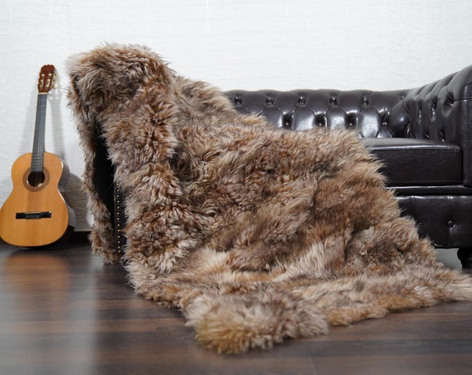 Featured listing image: Housewarming alpaca sheepskin  fur throw blanket natural brown handmade real fur luxury bedspread sofa cover soft plush home decor gift