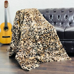Real Rabbit Fur Leopard Striped Throw Blanket / Carpet Rug – 22x43 Inches (55x110cm)