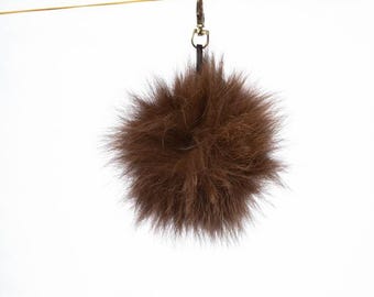 Fur Keychain Pom Pom| Real fox fur | Handmade Brown