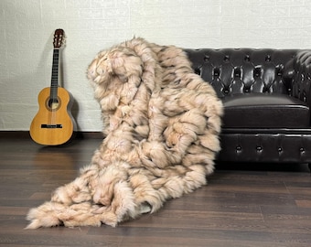 Real DOUBLE SIDED Pink Fur Blanket • Personalized Fox Fur Blanket Throw • Handmade Genuine Fur Blanket • Fur Bedspread n Sofa Cover