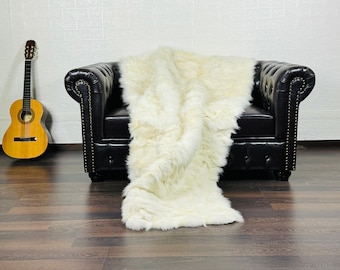 EXCLUSIVE Real FOX FUR Throw Blanket White • Large Area Rug  • Genuine Fur Rug  • Ethically and Organic Farmed Fox Fur  • Scandinavian Decor