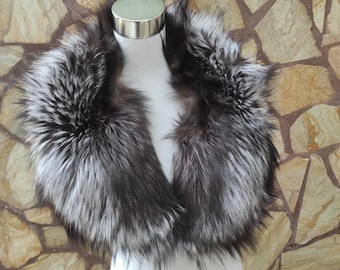 Gorgeous silver fox fur collar scarf, handmade warm fur stole, elegant soft fur shawl wrap