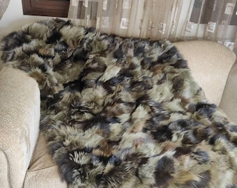 Real Fur Blanket • Personalized Fox Fur Blanket Throw • Handmade Genuine Fur Blanket • Fur Bedspread n Sofa Cover