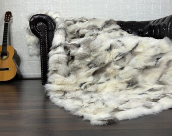 Luxurious DOUBLE SIDED Real FOX Fur Blanket Throw - Personalized Handcrafted Warmth for Home Decor -Organically and Ethically Farmed Fox Fur