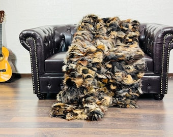 Fox fur throw blanket real mathilde natural luxurious bedspread fox fur rug for living room and bed decor