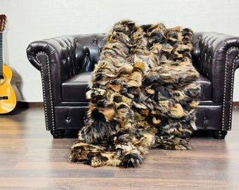 Luxurious Real Fox Fur Rug - Handcrafted Natural Fox Fur Throw for Home Decor - Organically and Ethically Farmed Fox Fur