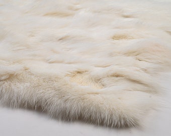 Luxurious fox fur real throw blanket off white natural, plush bedspread & fox fur rug for living room and bed decor, housewarming gift