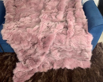 Real Pink Fur Blanket • Personalized Fox Fur Blanket Throw • Handmade Genuine Fur Blanket • Fur Bedspread n Sofa Cover