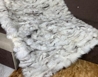 Real Fur Blanket • Personalized Fox Fur Blanket Throw • Handmade Genuine Fur Blanket • Fur Bedspread n Sofa Cover