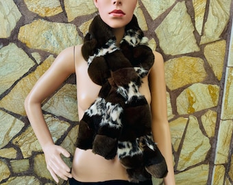 Real Brown Rabbit Fur Scarf - Soft Winter Wrap - Elegant and Luxurious Cold-Weather Accessory