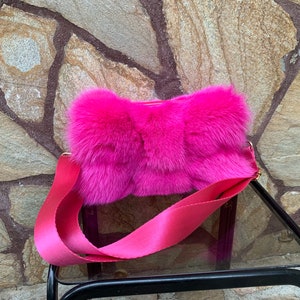 Echte Fuchsia Fuchs Pelz Tasche • Luxus Echtpelz Schultertasche • Geschenk für sie • Vintage Pelz Accessorie