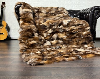 Real Crystal Fur Blanket • Personalized Fox Fur Blanket Throw • Handmade Genuine Fur Blanket • Fur Bedspread n Sofa Cover