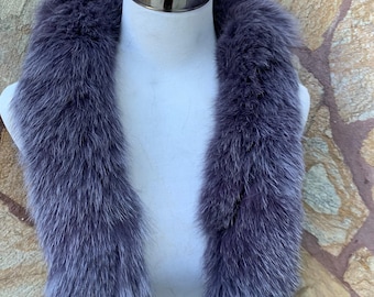Purple Fur trim for hood • Fox Fur Collar Scarf •  Fur Trim for Jacket