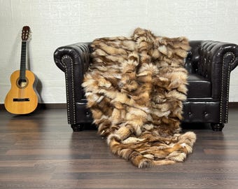 Luxurious Real Fox Fur Rug Crystal - Handcrafted Personalized Fox Fur Throw for Home Decor - Organically and Ethically Farmed Fox Fur