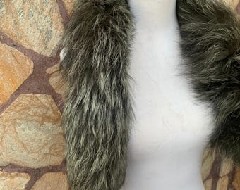 Fur trim for hood • Black Green Vintage Fox Fur Collar Scarf •  Fur Trim for Jacket