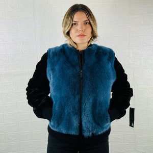 BEAUTIFUL Real Black Blue Pelt Mink Fur Jacket for Women Bomber style • Personalized Mink Fur Coat • Winter Vintage Fur Jacket