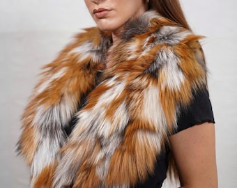 Gorgeous red natural fox fur collar scarf, handmade warm fur stole, elegant soft fur stole