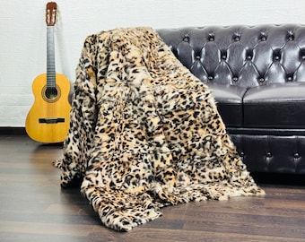 EXCLUSIVE Real RABBIT FUR Throw Leopard Print • Large Area Rug • Rabbit Rug • Ethically and Organic Farmed Rabbit Fur • Scandinavian Decor