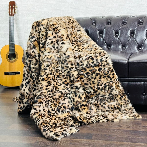 EXCLUSIVE Real RABBIT FUR Throw Leopard Print • Large Area Rug • Rabbit Rug • Ethically and Organic Farmed Rabbit Fur • Scandinavian Decor