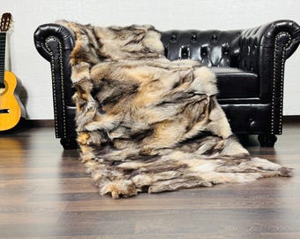Fox fur real throw blanket natural crystal pattern design elegant bedspread & fox fur rug for living room and bedroom decor