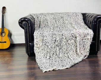 LUXURIOUS Rabbit Fur Blanket Throw Dalmatian Print • Handmade Fur Sofa Cover n Bedspread • Vintage Rabbit fur Throw Blanket