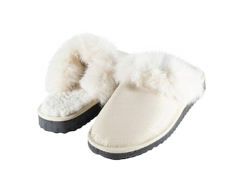 Fur Sheepskin Leather Slippers Beige for Women • Cozy Warm House Wool Slippers  •  Handmade genuine leather slippers