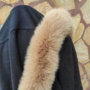 Beige Fur trim for hood • Fox Fur Collar Scarf • Fur Trim for Jacket • Fur Trim with Zipper Adjustment
