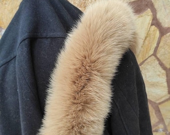 Beige Fur trim for hood • Fox Fur Collar Scarf • Fur Trim for Jacket • Fur Trim with Zipper Adjustment