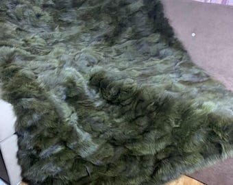 Real Green Fur Blanket • Personalized Fox Fur Blanket Throw • Handmade Genuine Fur Blanket • Fur Bedspread n Sofa Cover