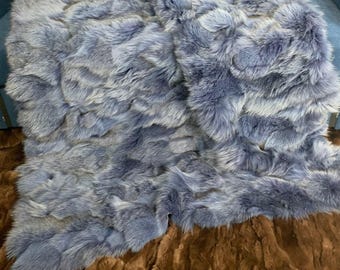 Real Blue Fur Blanket • Personalized Fox Fur Blanket Throw • Handmade Genuine Fur Blanket • Fur Bedspread n Sofa Cover