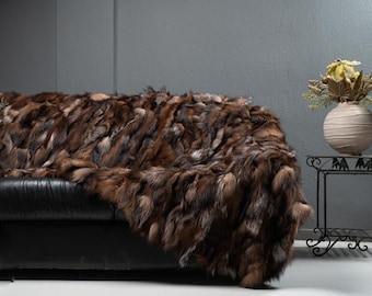 Real Brown Fur Blanket • Personalized Fox Fur Blanket Throw • Handmade Genuine Fur Blanket • Fur Bedspread n Sofa Cover