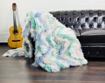 Luxury Real FOX FUR Throw Blanket Colorful • Large Area Rug  • Genuine Fur Rug  • Ethically and Organic Farmed Fox Fur  • Scandinavian Decor