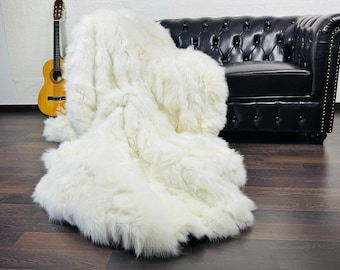 Luxury DOUBLE SIDED Real FOX Fur Blanket Throw White - Personalized Handcrafted Warmth for Home Decor - Organically Farmed Fox Fur