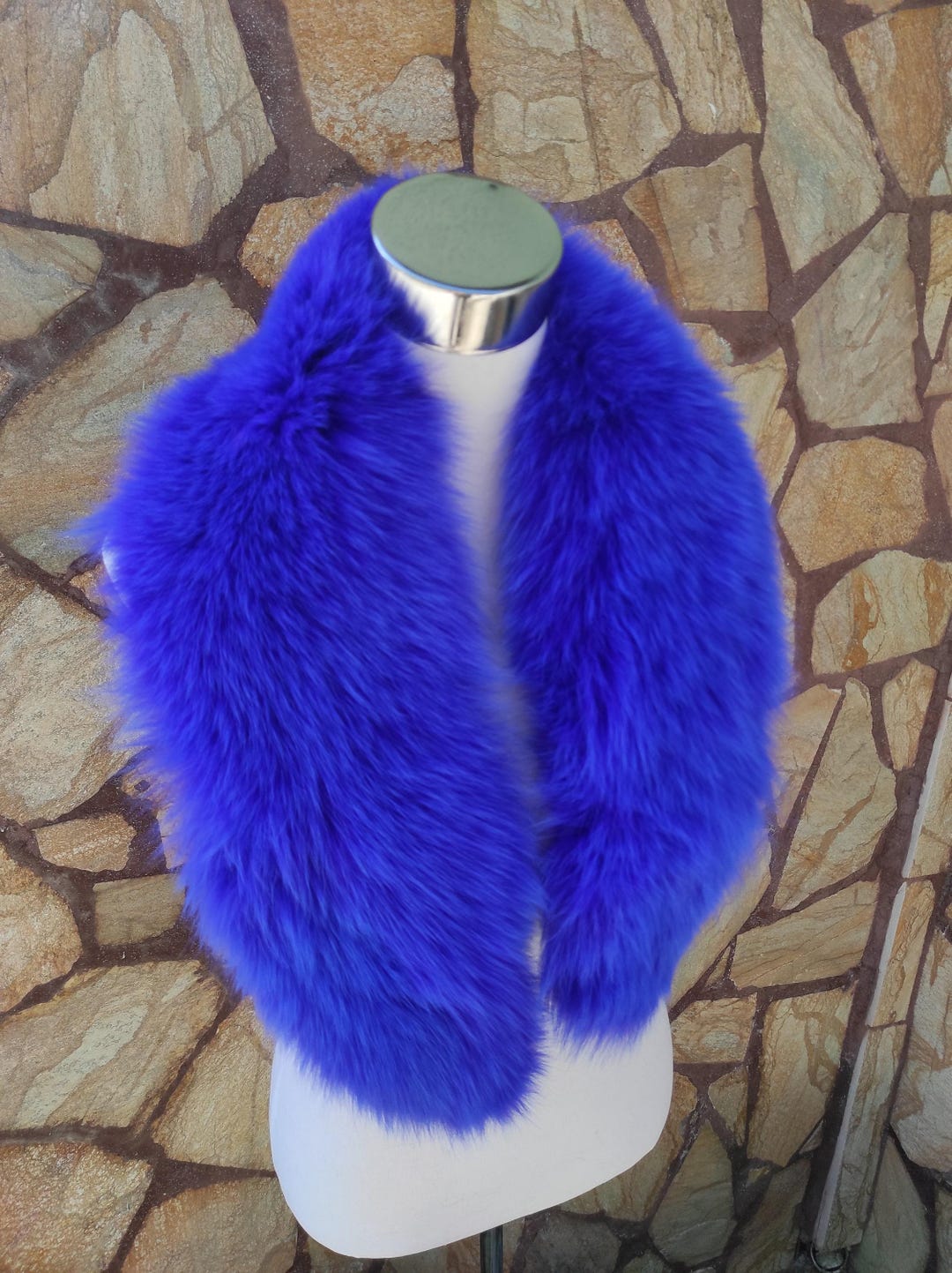 Blue Fur Collar • Real Fox Fur Collar • Real Fur Scarf • Fur Wrap • Fur ...