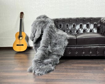Unique Real FOX FUR Throw Grey • Large Area Rug  • Genuine Fur Rug  • Ethically Farmed Fox Fur  • Scandinavian Decor